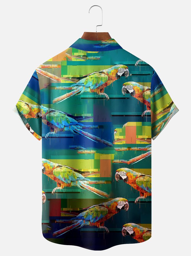 Moisture-wicking Parrot Chest Pocket Hawaiian Shirt