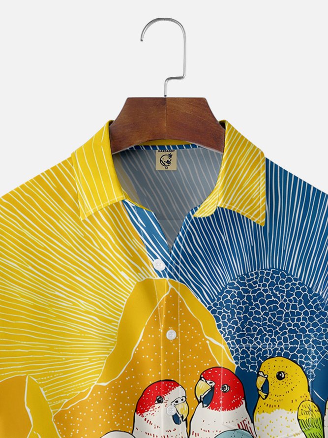Moisture-wicking Parrot Chest Pocket Hawaiian Shirt