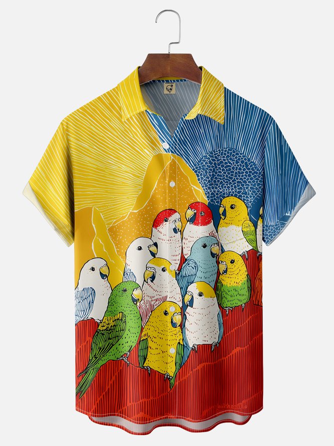 Moisture-wicking Parrot Chest Pocket Hawaiian Shirt