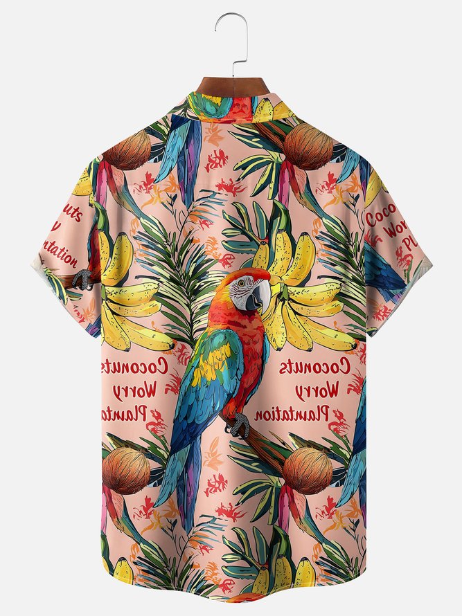 Moisture-wicking Parrot Banana Chest Pocket Hawaiian Shirt