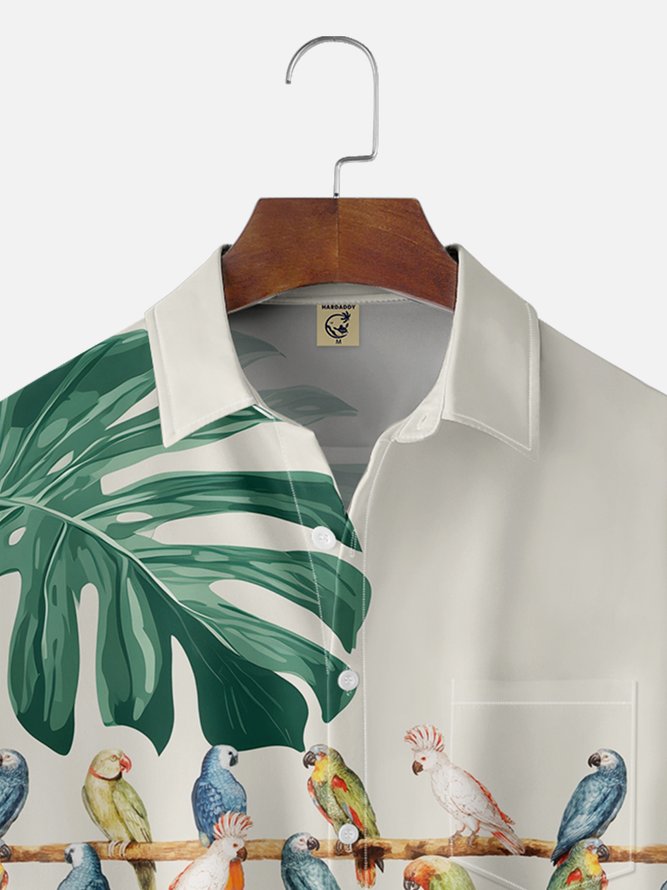 Moisture-wicking Parrot Chest Pocket Hawaiian Shirt