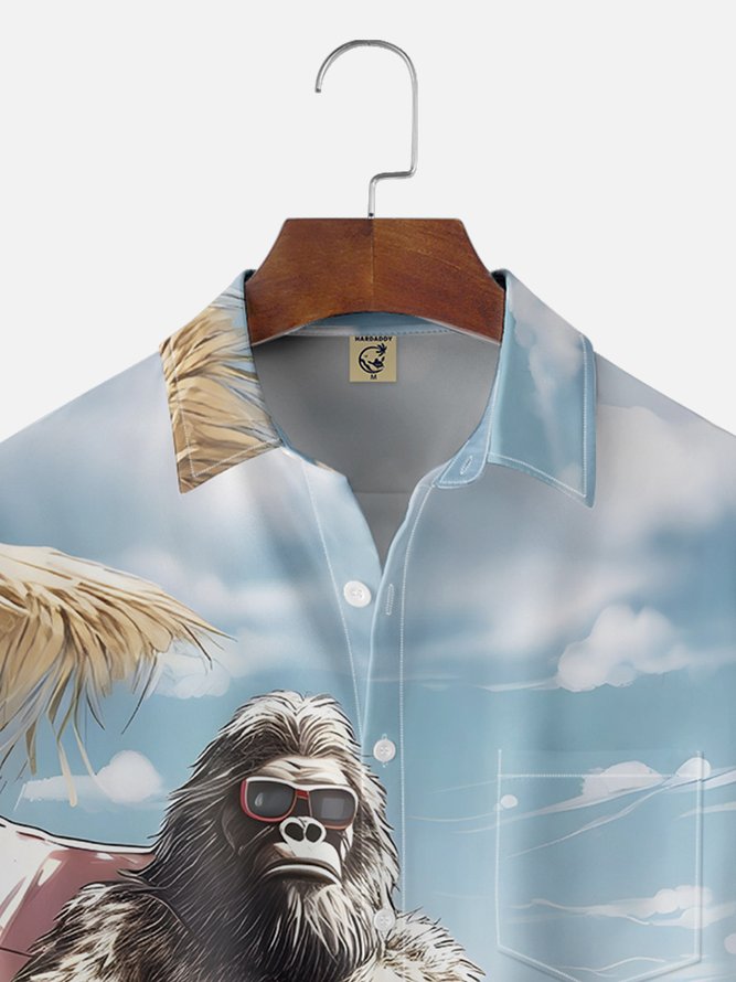 Moisture Wicking Seaside Bigfoot Chest Pocket Hawaiian Shirt