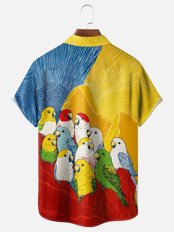 Moisture-wicking Parrot Chest Pocket Hawaiian Shirt