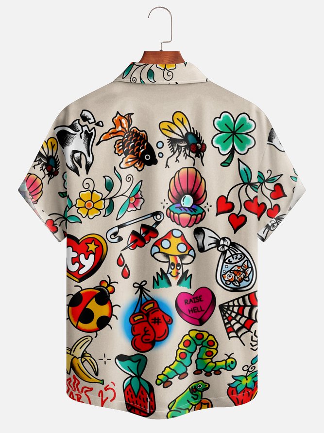 Moisture-wicking Art Hippie Tattoo Aloha Camp Shirt