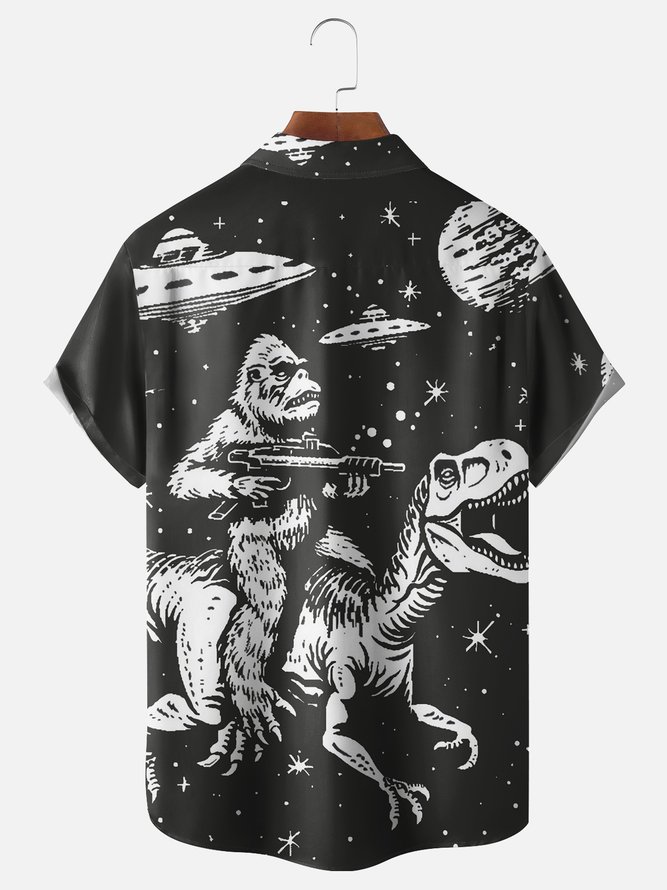 Moisture Wicking Universe UFO Dinosaur Bigfoot Chest Pocket Hawaii Shirt