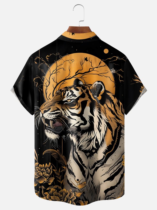 Moisture-wicking Japanese Tiger Chest Pocket Hawaiian Shirt