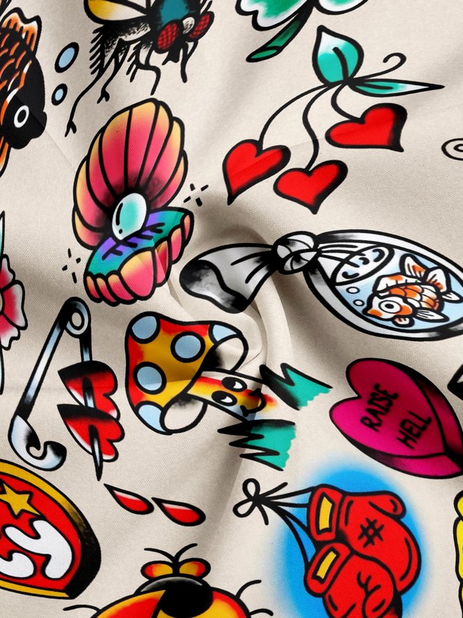 Moisture-wicking Art Hippie Tattoo Aloha Camp Shirt