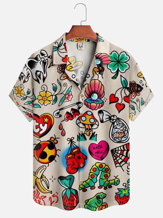 Moisture-wicking Art Hippie Tattoo Aloha Camp Shirt