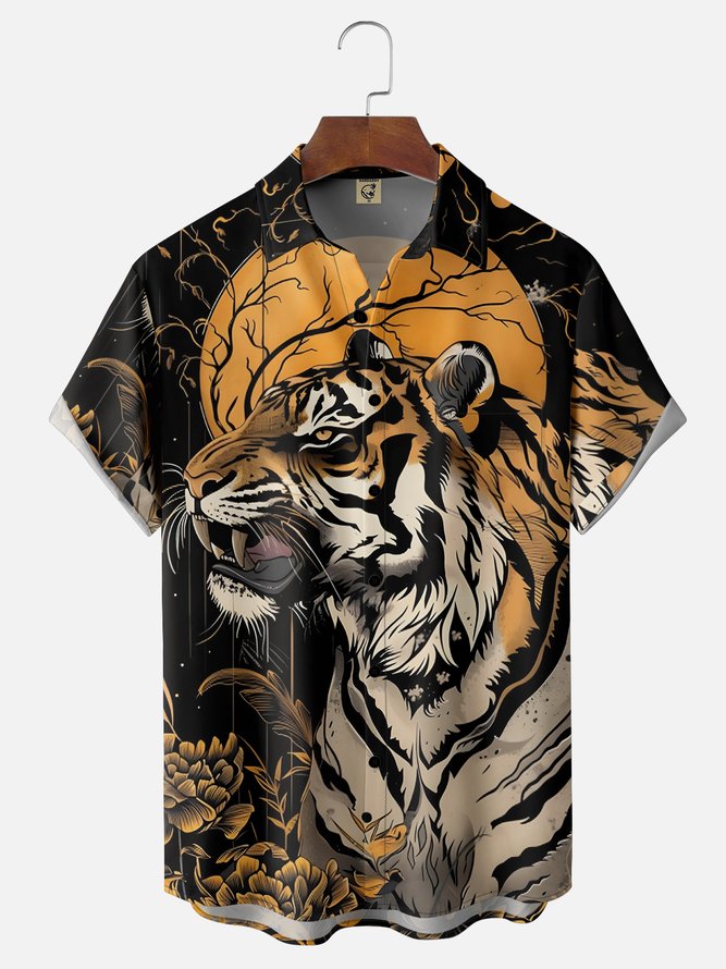 Moisture-wicking Japanese Tiger Chest Pocket Hawaiian Shirt
