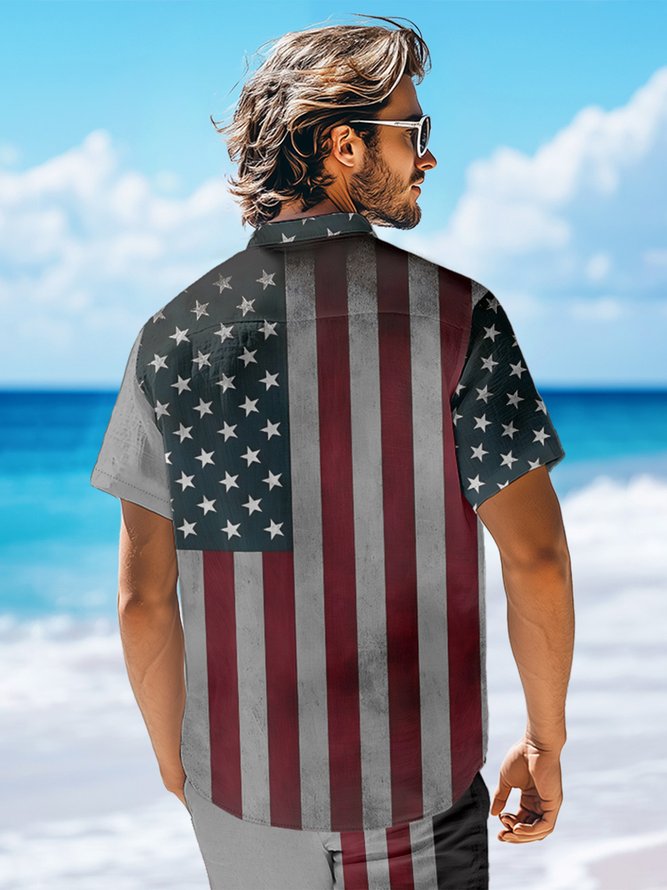 Hardaddy Moisture-wicking Memorial Day American Flag American Eagle Chest Pocket Casual Shirt