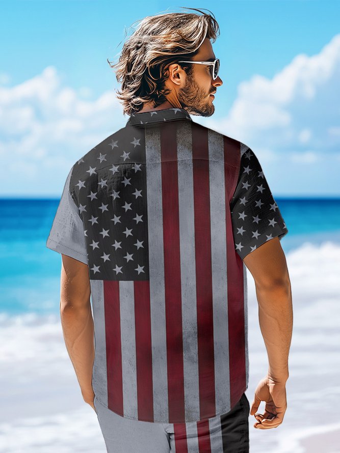 Hardaddy Moisture-wicking Memorial Day American Flag American Eagle Chest Pocket Casual Shirt