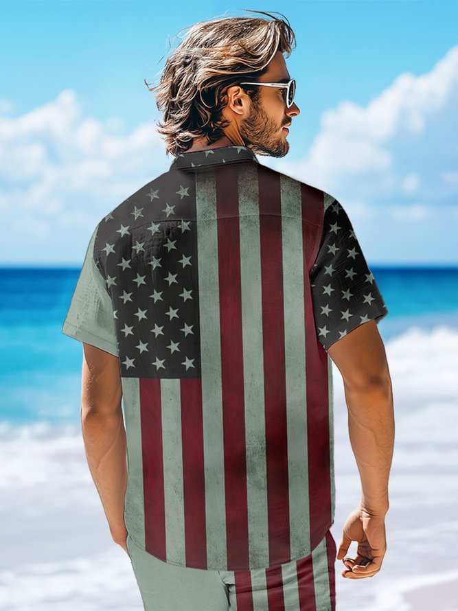 Hardaddy Moisture-wicking Memorial Day American Flag American Eagle Chest Pocket Casual Shirt