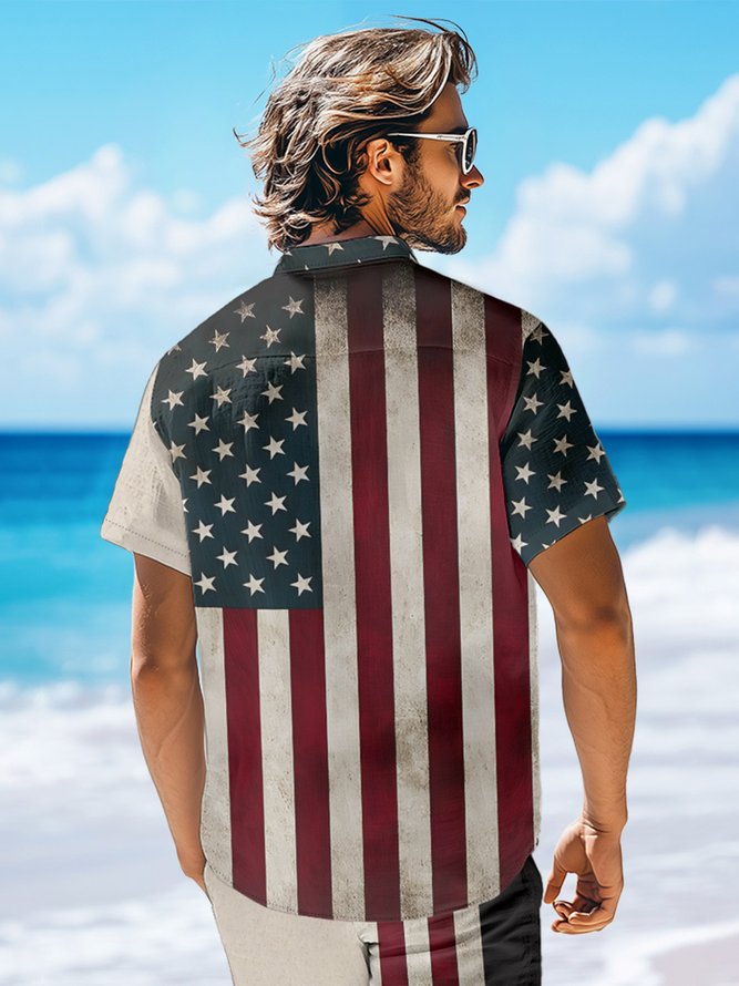 Hardaddy Moisture-wicking Memorial Day American Flag American Eagle Chest Pocket Casual Shirt