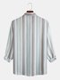 Men's Cotton Linen Striped Pocket Long Sleeve Shirt