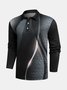 Hardaddy Casual Art Collection 3D Gradient Striped Geometric Block Pattern Lapel Button Long Sleeve Print Polo Shirt