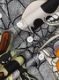 Men's Halloween Skull Print Moisture Wicking Fabric Fashion Lapel Short Sleeve Shirts