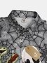 Men's Halloween Skull Print Moisture Wicking Fabric Fashion Lapel Short Sleeve Shirts
