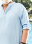 Hardaddy Big Size Cotton Plain Casual Stand Collar Long Sleeve Shirt