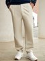 Cotton Blend Solid Straight Waist Casual Trousers