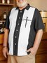 Hardaddy Big Size Crucifix Chest Pocket Short Sleeve Bowling Shirt