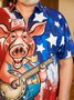 Hardaddy Big Size Flag Animal Pig Chest Pocket Short Sleeve Casual Shirt