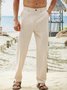 Cotton Blend Solid Straight Waist Casual Trousers