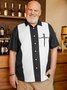 Hardaddy Big Size Crucifix Chest Pocket Short Sleeve Bowling Shirt