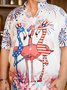 Hardaddy Big Size Indepndence Day Flag Flamingo Chest Pocket Shirt