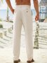 Cotton Blend Solid Straight Waist Casual Trousers