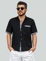 Hardaddy 100% Cotton Patchwork Tiki Black Short Sleeve Regular Fit Hawaiian Loose Resort Shirt