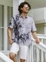 Hardaddy Hawaiian Shirt for Men Grey Bamboo Chest Pocket Short Sleeve Casual Button Down Shirt