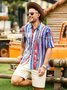 Hardaddy American Flag Striped Chest Pocket Short Sleeve Casual Shirt