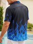 Hardaddy Men's Halloween Fire Print Anti-Wrinkle Moisture Wicking Fabric Fashion Hawaiian Lapel Short Sleeve Shirt