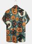 Men's Halloween Pumpkin Cat Print Casual Breathable Short Sleeve Shirt