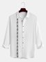 n style casual geometric embroidered long sleeved linen shirt in cotton and linen style