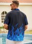 Hardaddy Men's Halloween Fire Print Anti-Wrinkle Moisture Wicking Fabric Fashion Hawaiian Lapel Short Sleeve Shirt