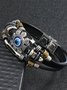 Hardaddy Men's Resort Stainless Steel Devil's Eye Leather Bracelet