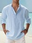 Hardaddy Cotton Linen Plain Color Casual Light Blue Regular Fit Long Sleeve Shirt Hawaiian Shirts For Men