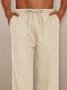 Plain Cotton Drawstring Waist Wide Leg Pants