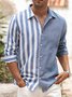 Hardaddy Striped Contrast Color Long Sleeve Shirt Casual Style Lapel Collar Top