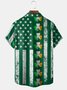 Hardaddy Hawaiian Button Up Shirt for Men Green St. Patrick's Day Lucky Clover American Flag Sharmark Regular Fit Short Sleeve Shirt St Paddy's Day Shirt