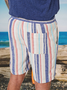 Striped Rubber Band Drawstring Casual Shorts