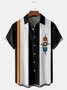Geometric Pattern Chest Pocket Short Sleeve Bowling Shirt