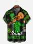 Hardaddy Hawaiian Button Up Shirt for Men Green St. Patrick's Day Lucky Clover Gold Coins Music Guitar Regular Fit Short Sleeve Shirt St Paddy's Day Shirt