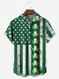 Hardaddy Hawaiian Button Up Shirt for Men Green St. Patrick's Day Lucky Clover American Flag Sharmark Regular Fit Short Sleeve Shirt St Paddy's Day Shirt
