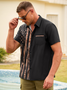 Hardaddy Mens American Flag Print Lapel Loose Short Sleeve Trendy Hawaiian Shirt