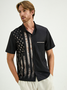 Hardaddy Mens American Flag Print Lapel Loose Short Sleeve Trendy Hawaiian Shirt