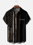 Hardaddy Mens American Flag Print Lapel Loose Short Sleeve Trendy Hawaiian Shirt