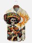 Moisture-wicking Day of the Dead Sombrero Guitar Player Chest Pocket Casual Shirt