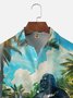 Moisture-wicking Star Swimming Pool Coconut Trees Chest Pocket Casual Shirt